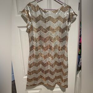 White House Black Market gold and silver dress